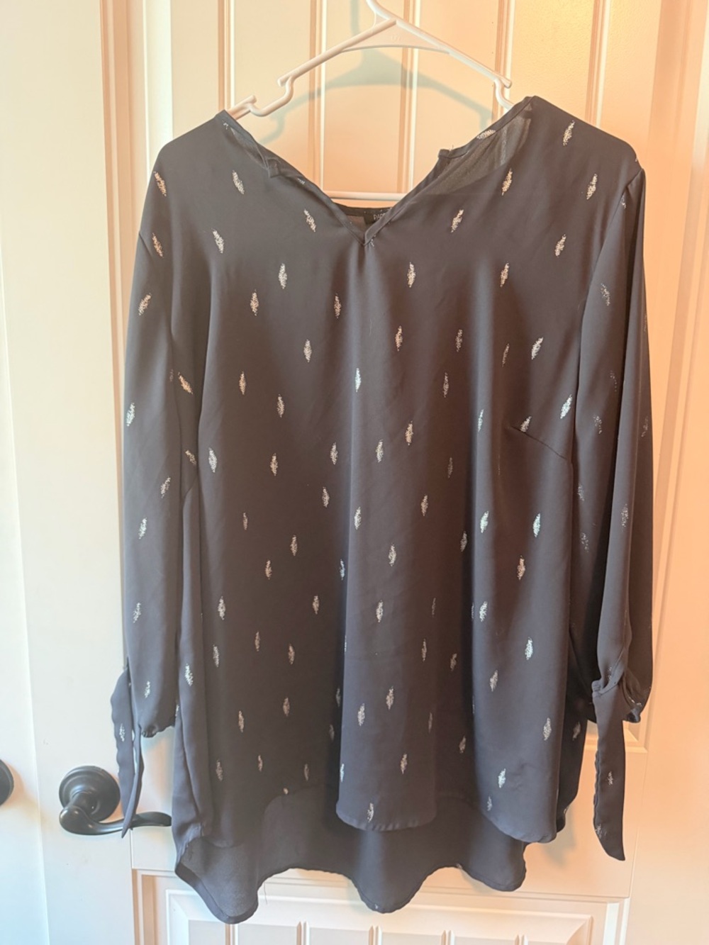 Paper Moon Women’s Black Blouse with Metallic Feathers Accent